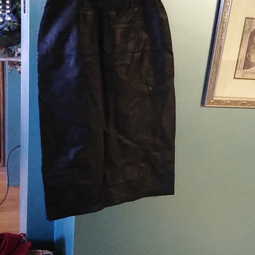 Black Mid Length Leather Skirt